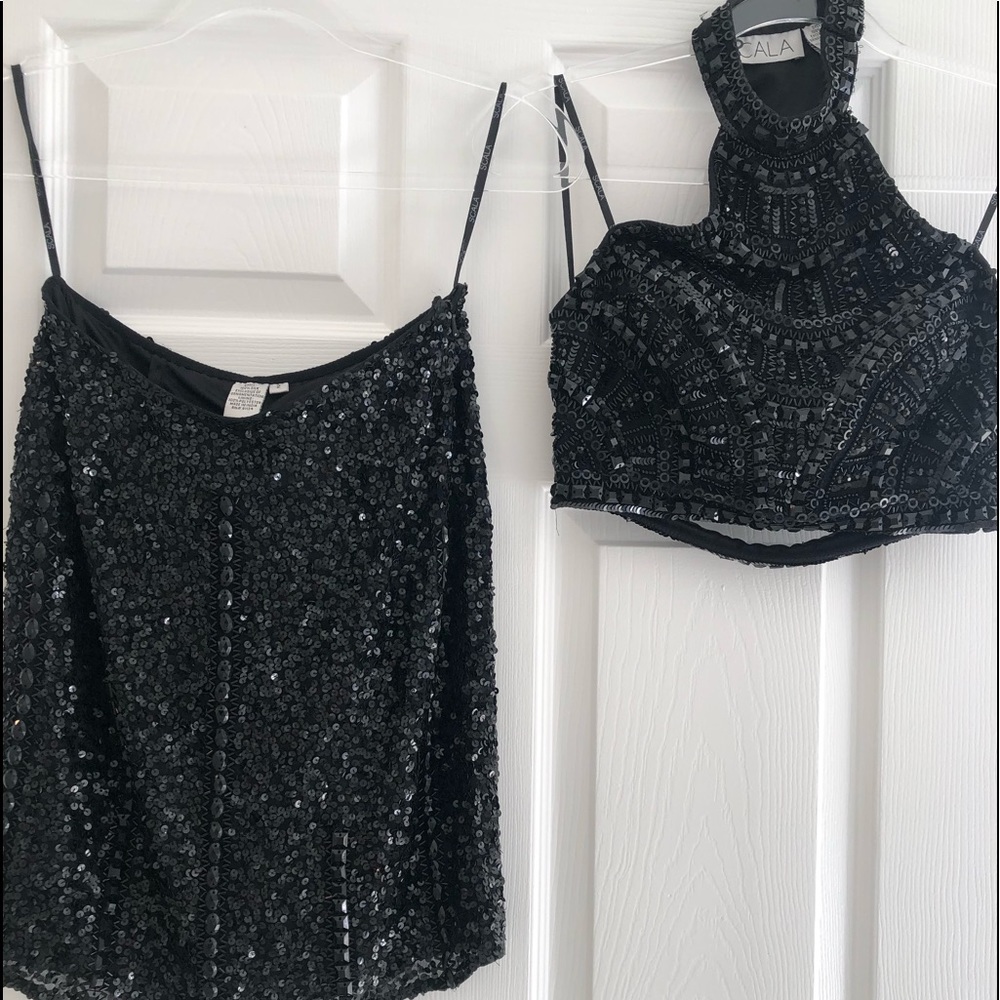 SCALA two piece black sequined cocktail dress size 2